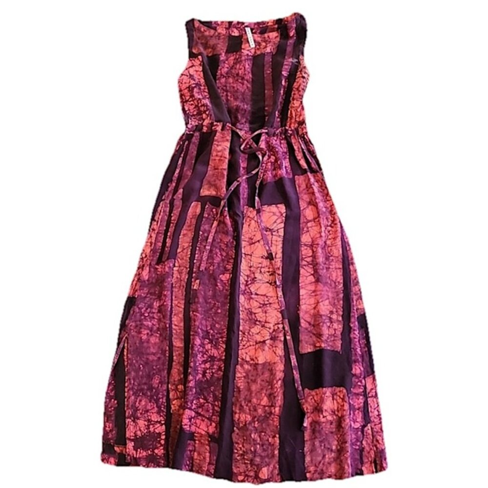 Osei Duro Guise Cinch Waist Sleeveless Maxi Batik Hand Dyed Dress Carmine‎ XS